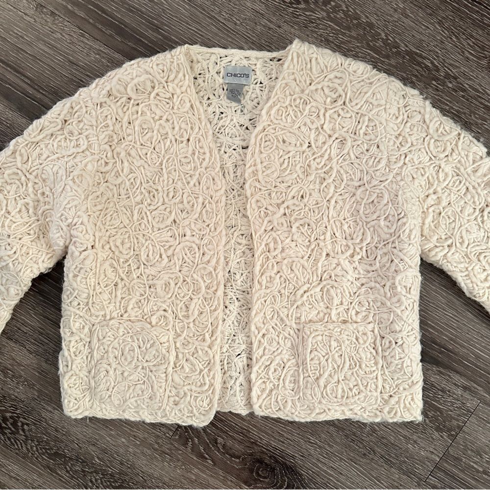 Chicos Textured Wool Open Sweater Jacket - Picture 2 of 6